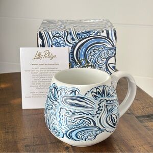 Lilly Pulitzer Ceramic Coffee Tea Mug Give it a Whirl White & Blue Abstract